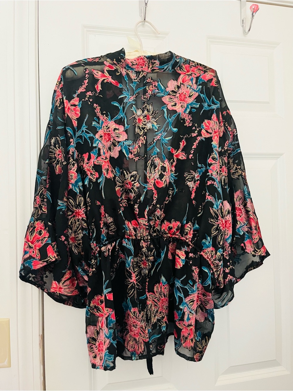 Free People Only In Dreams Floral Tie-Front Sheer Floral Kimono Blouse Top OS - Picture 7 of 7